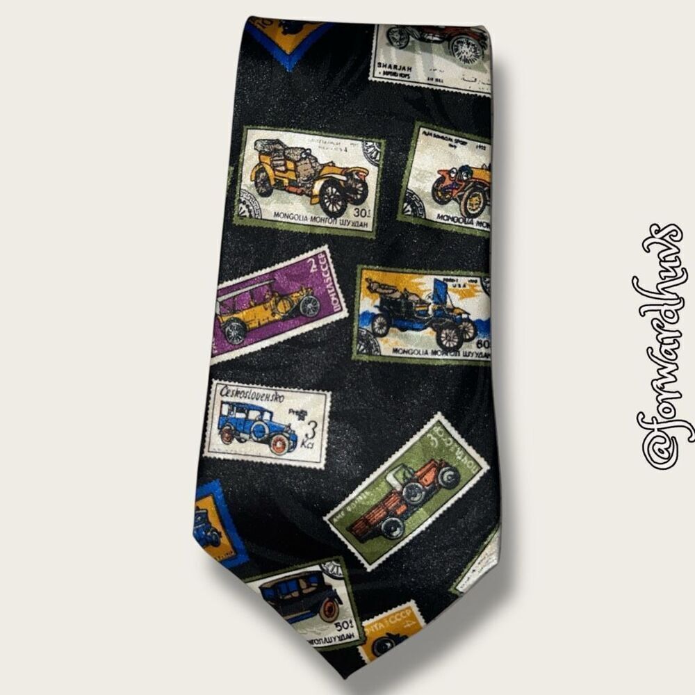 Renaissance Brand Handmade Necktie - Antique Car Stamps Design